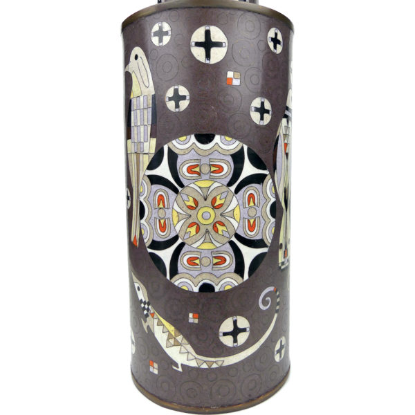 Pot à thé lézards et oiseaux en cloisonné brun Fabienne Jouvin Paris (détail)