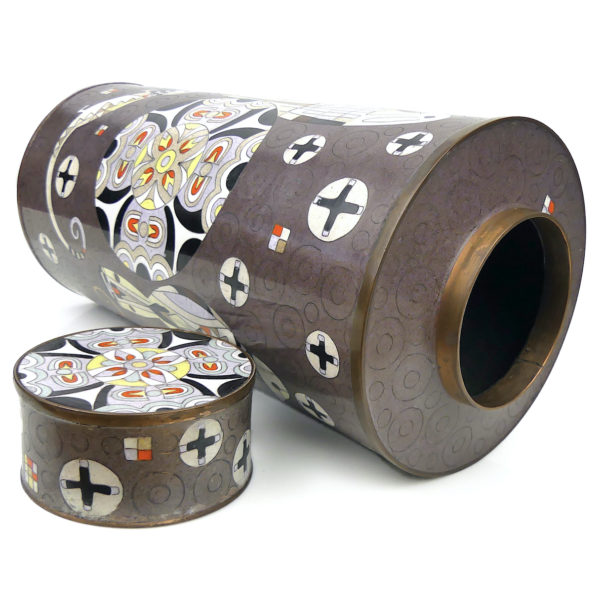 Pot à thé lézards et oiseaux en cloisonné brun Fabienne Jouvin Paris (dessus 3/4)