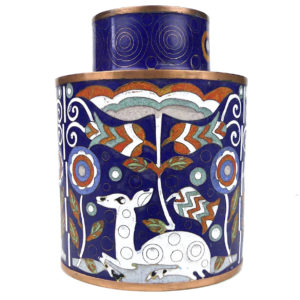 Pot cloisonné bleu biches et décor floral Fabienne Jouvin Paris (face)