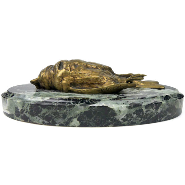 Bronze d’oiseau mort signé Paul Comoléra sur plaque de marbre Bronze animalier XIXe (profil)