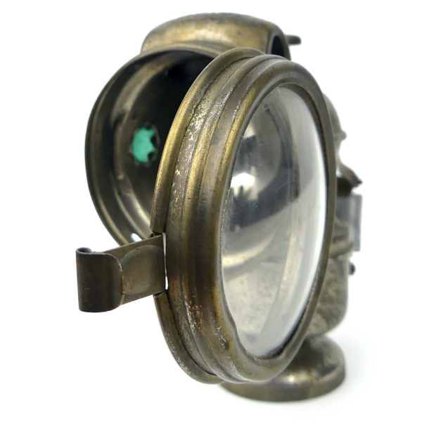 Lampe à carbure acétylène ancienne LUXOR en laiton nickelé pour bicyclette (ouvert)